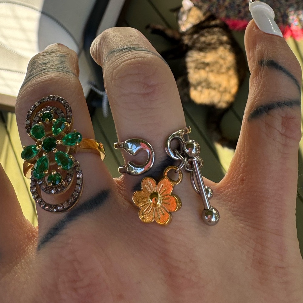 Silver and Gold Floral Ring Set